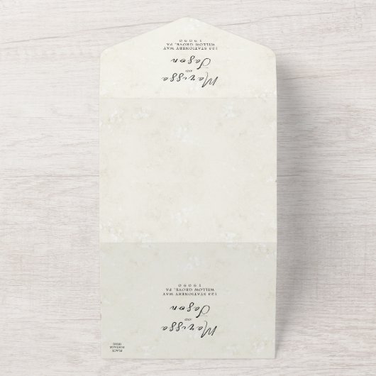 Eenvoudige en elegante rustieke Beige bruiloft All In One Uitnodiging (Buitenkant)