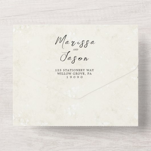 Eenvoudige en elegante rustieke Beige bruiloft All In One Uitnodiging (Achterkant)