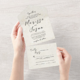 Eenvoudige en elegante rustieke Beige bruiloft All In One Uitnodiging