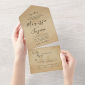 Eenvoudige en elegante rustieke bruiloft all in one uitnodiging (Afscheurbaar)
