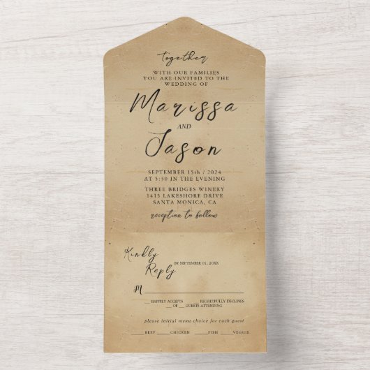 Eenvoudige en elegante rustieke bruiloft all in one uitnodiging (Binnen)