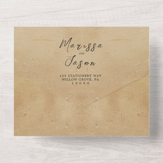 Eenvoudige en elegante rustieke bruiloft all in one uitnodiging (Achterkant)