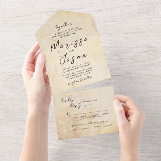 Eenvoudige en elegante rustieke stenen bruiloft all in one uitnodiging (Afscheurbaar)