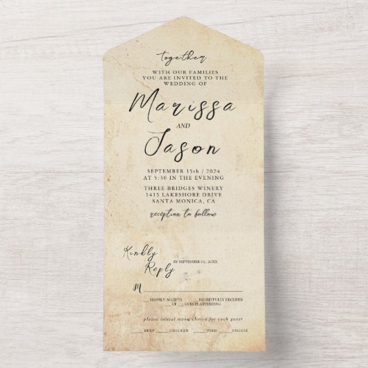 Eenvoudige en elegante rustieke stenen bruiloft all in one uitnodiging (Binnen)