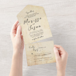 Eenvoudige en elegante rustieke stenen bruiloft all in one uitnodiging