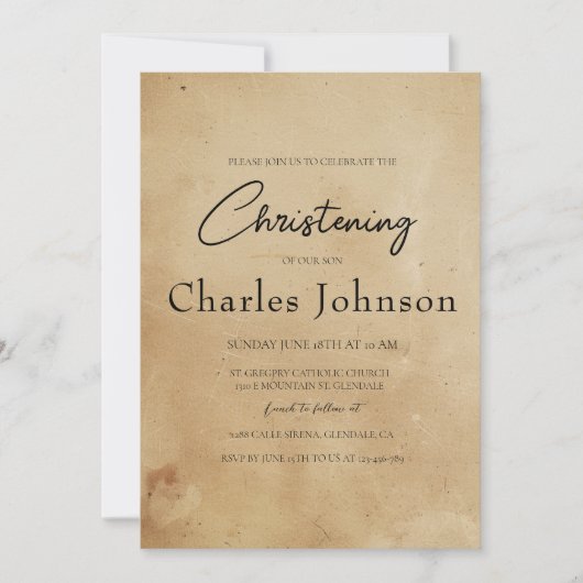 Eenvoudige en elegante rustieke zoon doop kaart (Voorkant)