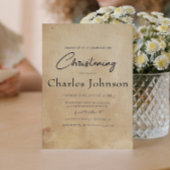 Eenvoudige en elegante rustieke zoon doop kaart