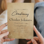 Eenvoudige en elegante rustieke zoon doop kaart