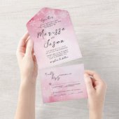 Eenvoudige en elegante sneeuwvlokken en roze bruil all in one uitnodiging (Afscheurbaar)