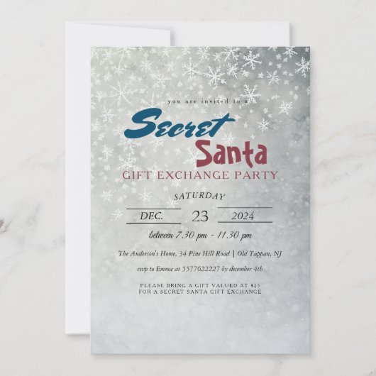 Eenvoudige en elegante sneeuwvlokken Secret Santa  Kaart (Voorkant)