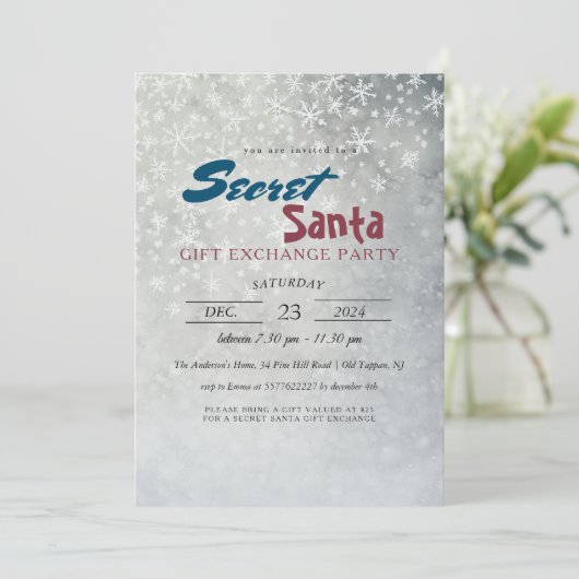 Eenvoudige en elegante sneeuwvlokken Secret Santa  Kaart (Staand voorkant)