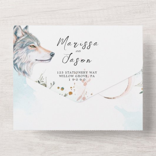 Eenvoudige en elegante sprookje bruiloft all in one uitnodiging (Achterkant)