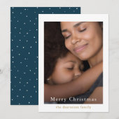 Eenvoudige en Elegante Stippen Blauwe Foto Feestdagenkaart (Voorkant / Achterkant)