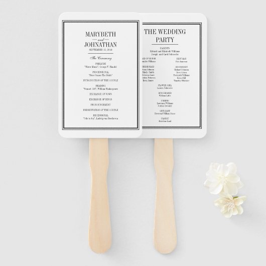 Eenvoudige en Elegante Trouwceremonie Programma Wa Handwaaier (Voorkant en achterkant)
