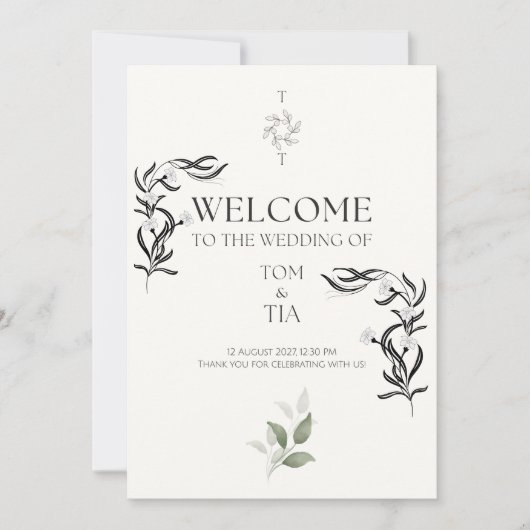 Eenvoudige en elegante trouwuitnodiging kaart (Voorkant)