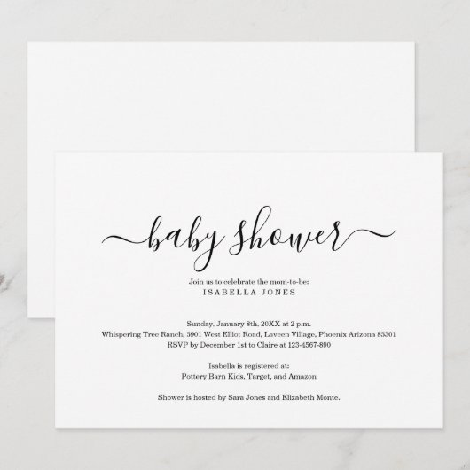 Eenvoudige en elegante uitnodiging tot Baby shower (Voorkant / Achterkant)