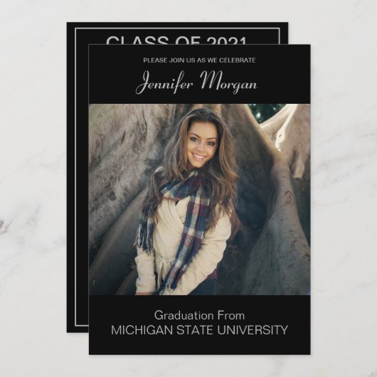 Eenvoudige en elegante uitnodiging tot het Afstude (Voorkant / Achterkant)