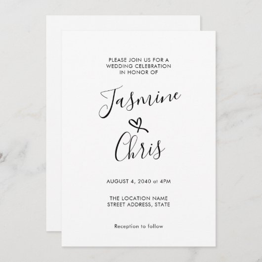 Eenvoudige en elegante uitnodiging tot huwelijk (Voorkant / Achterkant)