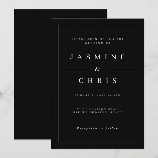 Eenvoudige en elegante uitnodiging tot huwelijk (Voorkant / Achterkant)