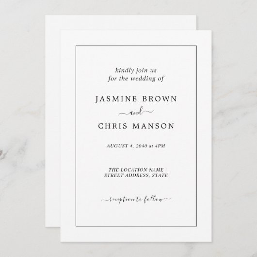 Eenvoudige en elegante uitnodiging tot huwelijk (Voorkant / Achterkant)
