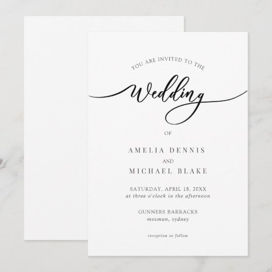 Eenvoudige en elegante uitnodiging voor weddenscha (Voorkant / Achterkant)