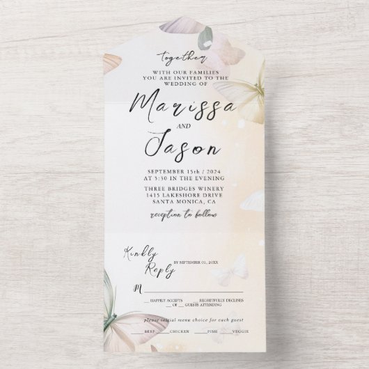 Eenvoudige en elegante vlinders bruiloft all in one uitnodiging (Binnen)