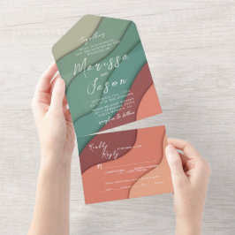 Eenvoudige en elegante warme kleuren bruiloft all in one uitnodiging