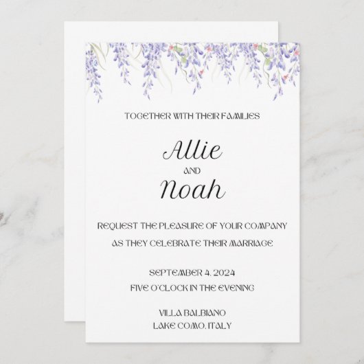 Eenvoudige en elegante witte bruiloft uitnodigings kaart (Voorkant / Achterkant)