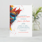 eenvoudige en elegante witte Masquerade Party Verj Kaart (Staand voorkant)