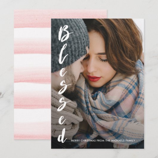 Eenvoudige en Elegante Zachte Waterverf Kerstmis Feestdagenkaart (Voorkant / Achterkant)