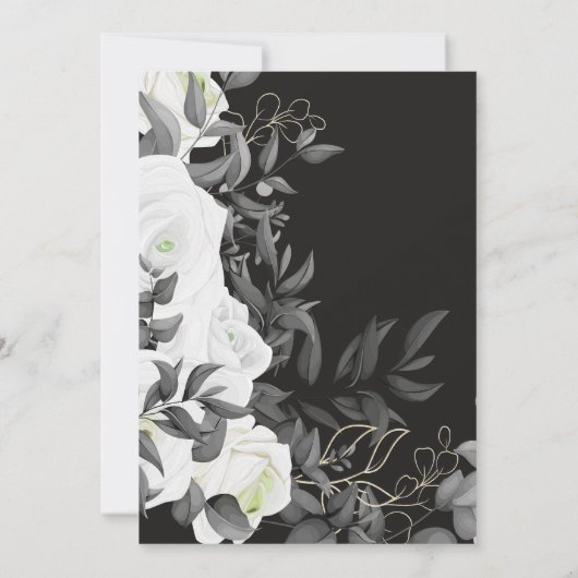 Eenvoudige en elegante zwart-wit bloemenbruiloft kaart (Achterkant)