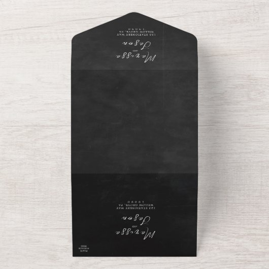 Eenvoudige en elegante zwarte bruiloft all in one uitnodiging (Buitenkant)