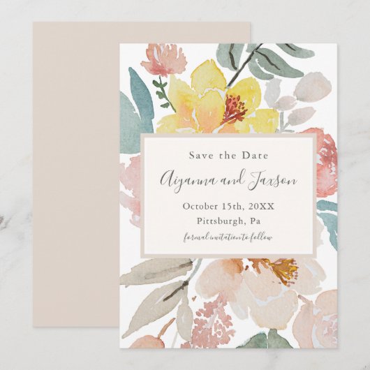 Eenvoudige en Floral Wedding Save The Date (Voorkant / Achterkant)