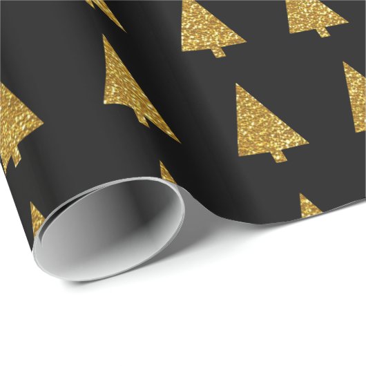 eenvoudige en geometrische gouden denbomen op zwar cadeaupapier (Rol Hoek)