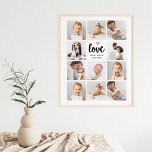 Eenvoudige en grafische fotocollage | Liefde met h Poster<br><div class="desc">Dit zwarte en witte poster kenmerkt een fotonet met elf van uw persoonlijke foto's, en trendy moderne manuscripttypografie die "Liefde" zegt. Er is ook een elegant hart met een nepgoudblik. Een simpel, minimalistisch maar absoluut stijlvol cadeau voor je moeder, echtgenoot of familielid wanneer je ze wilt laten weten hoeveel ze...</div>