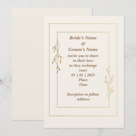 Eenvoudige en klassieke uitnodiging tot bruiloft (Voorkant / Achterkant)
