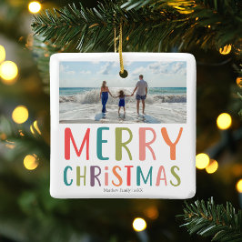 Eenvoudige en kleurrijke Merry Christmas Family Fo Keramisch Ornament