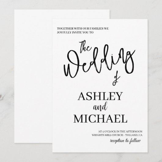 Eenvoudige en legante huwelijksuitnodiging kaart (Voorkant / Achterkant)