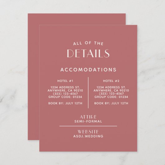 Eenvoudige en minimale huwelijkssluiting informatiekaartje (Voorkant / Achterkant)