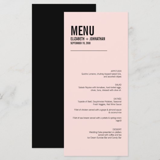 Eenvoudige en minimale roze Typografie-Kaart van h Menu (Voorkant / Achterkant)