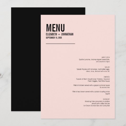 Eenvoudige en minimale roze Typografie-Kaart van h Menu (Voorkant / Achterkant)