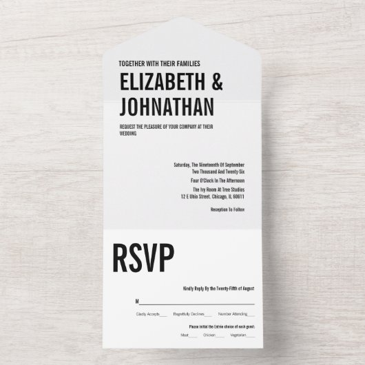 Eenvoudige en minimale Typografie Wedding All In One Uitnodiging (Binnen)