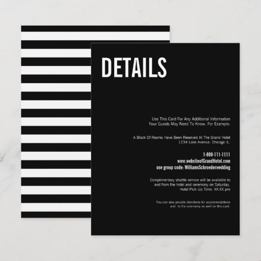 Eenvoudige en minimale Typografie Wedding Details  Informatiekaartje (Voorkant / Achterkant)