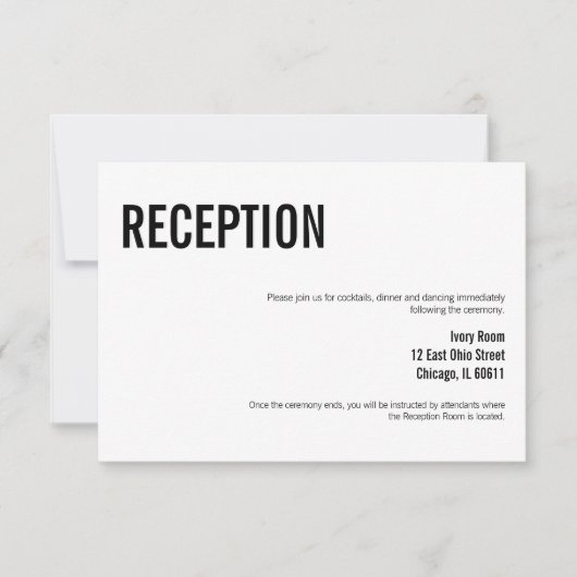 Eenvoudige en minimale Typografie Wedding Receptio Kaart (Voorkant)