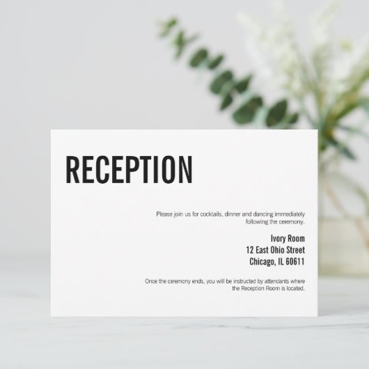 Eenvoudige en minimale Typografie Wedding Receptio Kaart (Staand voorkant)