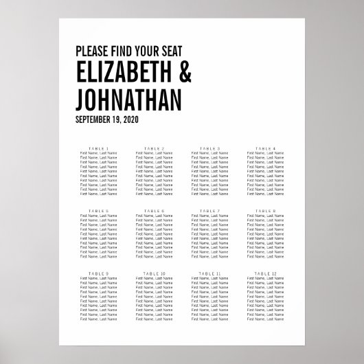 Eenvoudige en minimale Typografie Wedding Seating  Poster (Voorkant)