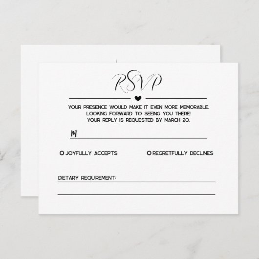Eenvoudige en minimalistische RSVP-kaart Uitnodiging Briefkaart (Voorkant / Achterkant)