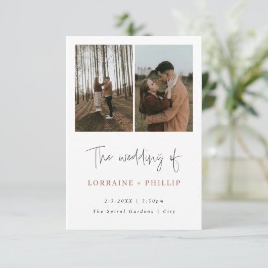 Eenvoudige en moderne 3 foto QR code bruiloft Kaart (Staand voorkant)