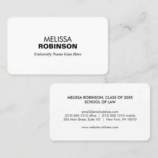 Eenvoudige en moderne Afstuderen studentenuniversi Contactkaartje (Voorkant / Achterkant)