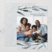 Eenvoudige en moderne blauwe botanische foto feestdagenkaart (Voorkant / Achterkant)